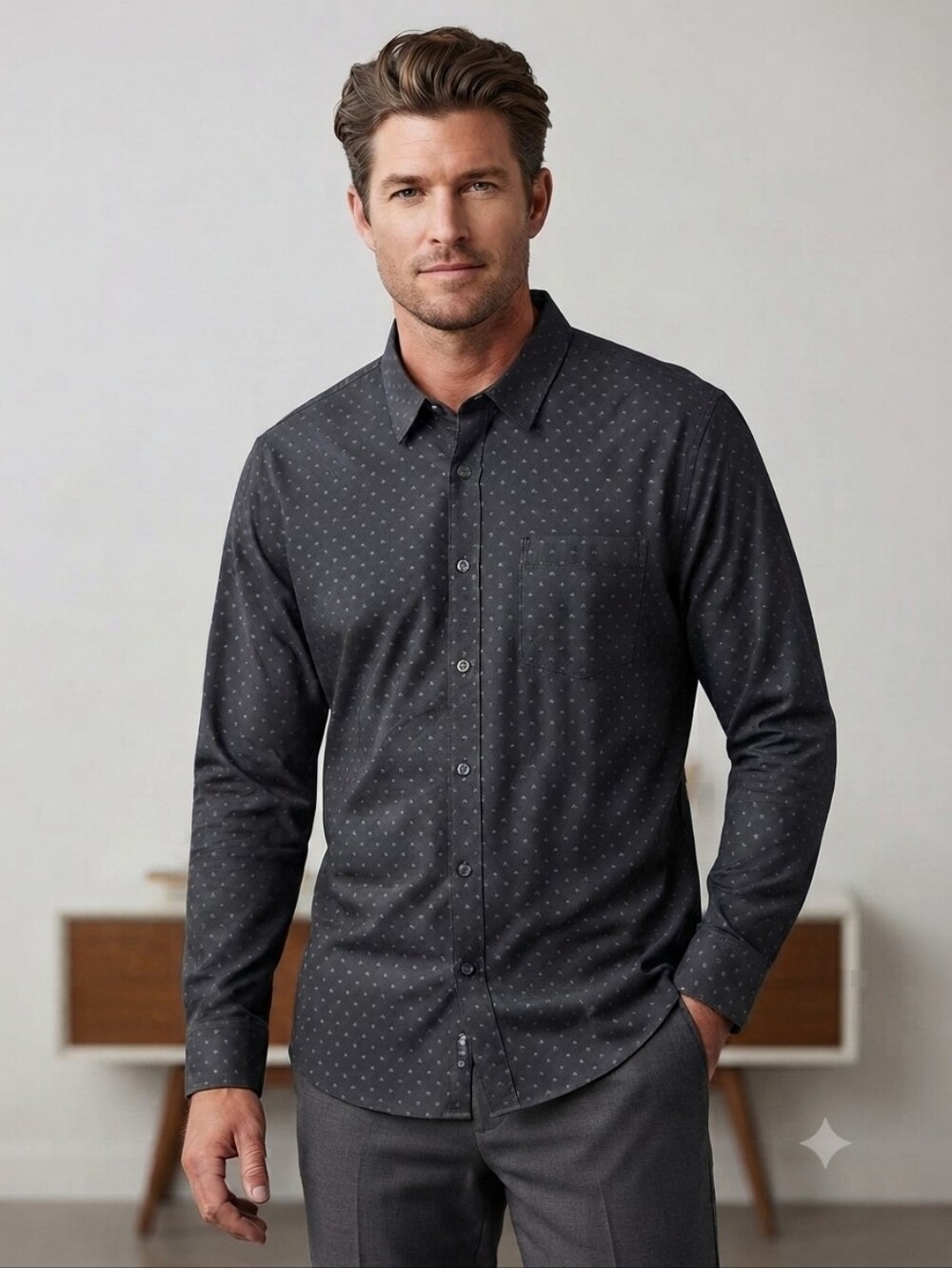 Travis Mathew Black Micro-Dot Long Sleeve Button-Down Shirt, Size XXL